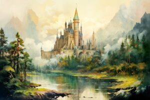 fantasie fantasy ki aquarell watercolor color traumwelt traum dream world ai schloss castle burg