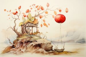 fantasie fantasy ki aquarell watercolor color traumwelt traum dream world ai haus häuser märchen fairy tale house boot boat