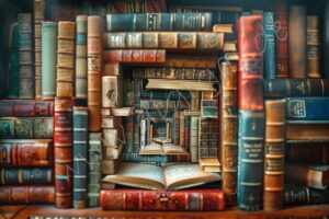 fantasie fantasy ki traumwelt traum dream world ai book books bücher buch labyrinth maze bibliothek alt old