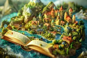 fantasie fantasy ki traumwelt traum dream world ai book books bücher buch magic magie mystisch magisch magic stadt city dorf village fluss river